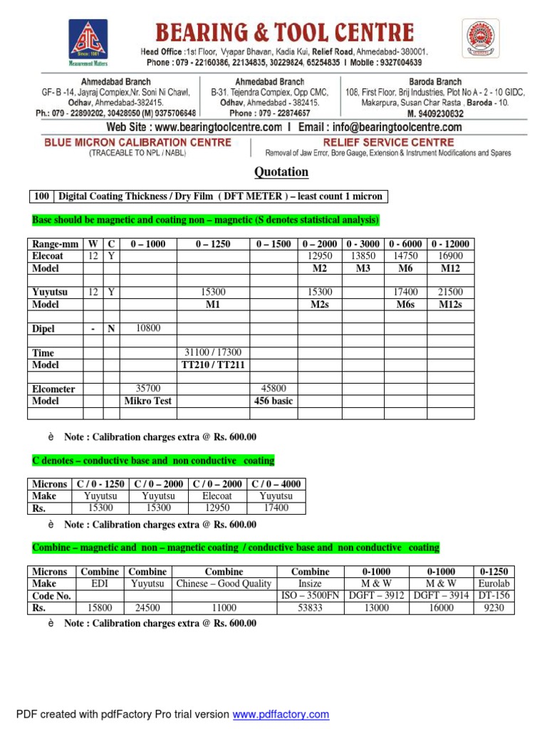 Digital Coating Thickness Dry Film Thickness Gauge PDF Portable