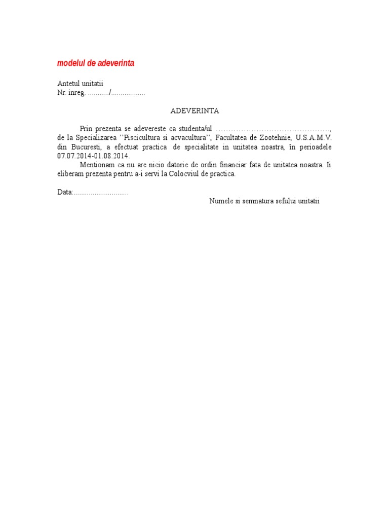 Model Adeverinta Practica