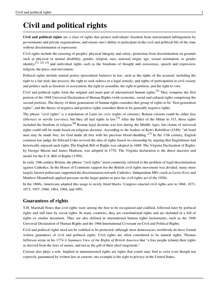 Overview of Civil and Political Rights | PDF | Civil And Political ...