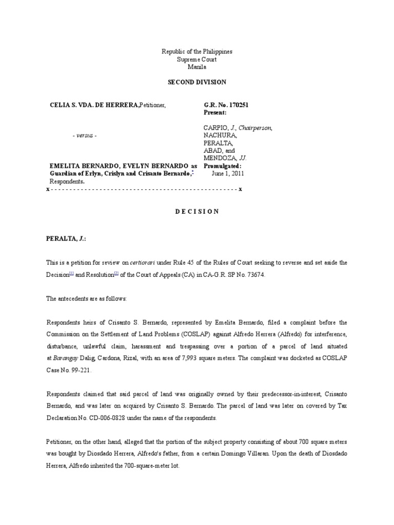 Vda de Herrera Vs Bernardo PDF Estoppel Laches (Equity)