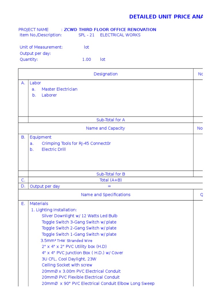 Detailed Unit Price Analysis: THW Stranded Wire | PDF | Science ...