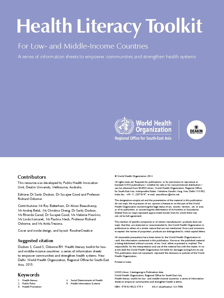 Health Literacy Toolkit WHO 2015 PDF Millennium Development Goals