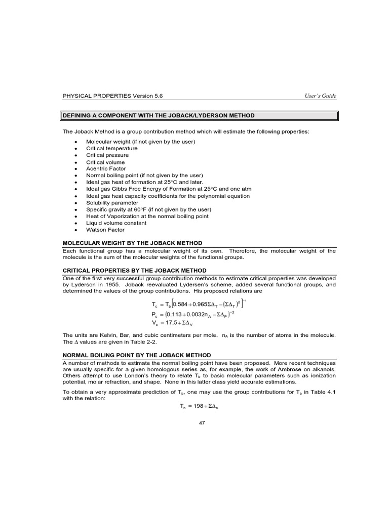 Joback Method for Estimating Properties | PDF | Physical Quantities ...