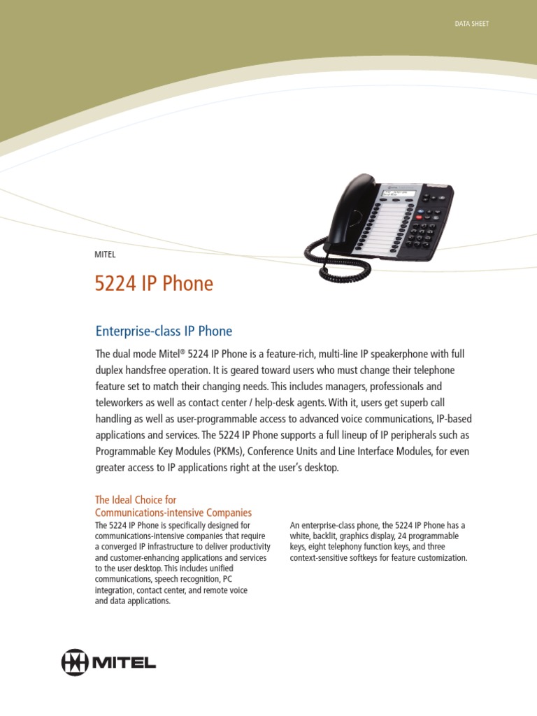 Mitel 5224 IP Phone.pdf | Telephone | Session Initiation Protocol