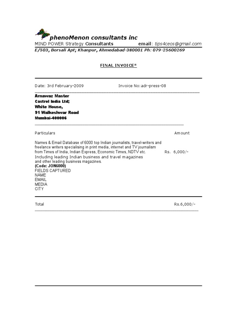 Castrol Invoice for Journalist Database | PDF