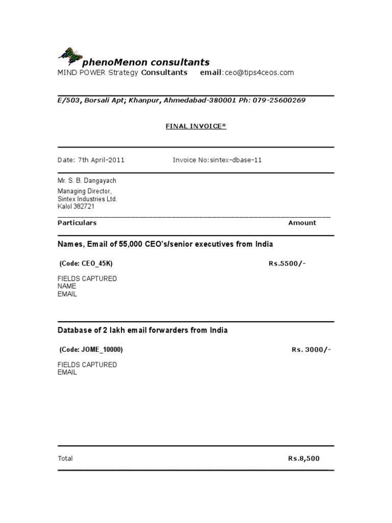 Sintex Proforma Invoice CEO Database | PDF
