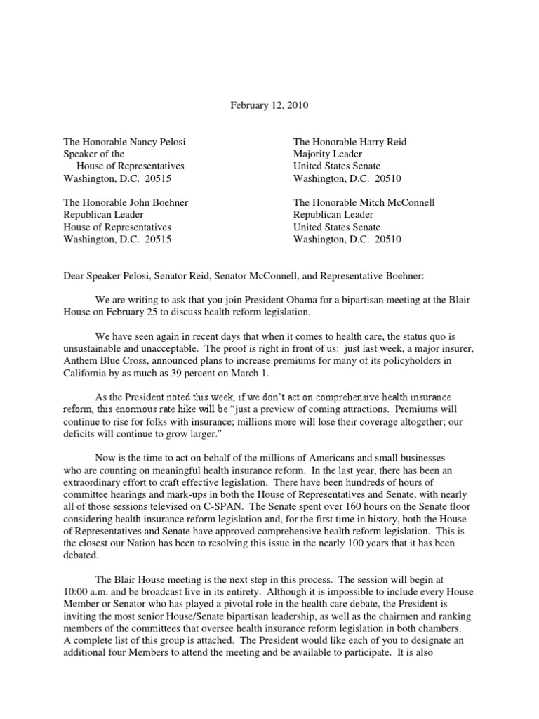 Summit Letter To Cong Leads | PDF | United States House Of ...