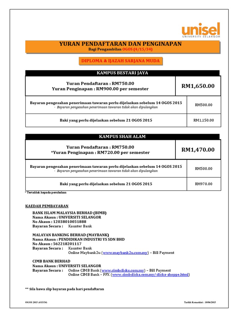 Yuran Sem Ogos Unisel Pdf