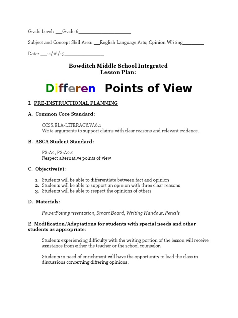 Grade 6 Opinion Writing Lesson Plan | PDF | School Counselor | Lesson Plan