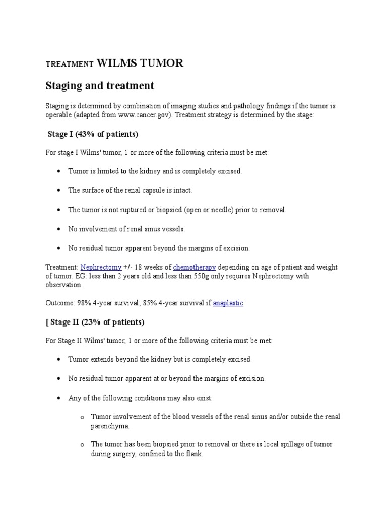 Wilms Tumor Staging and Treatment: Stage I (43% of Patients) | PDF ...
