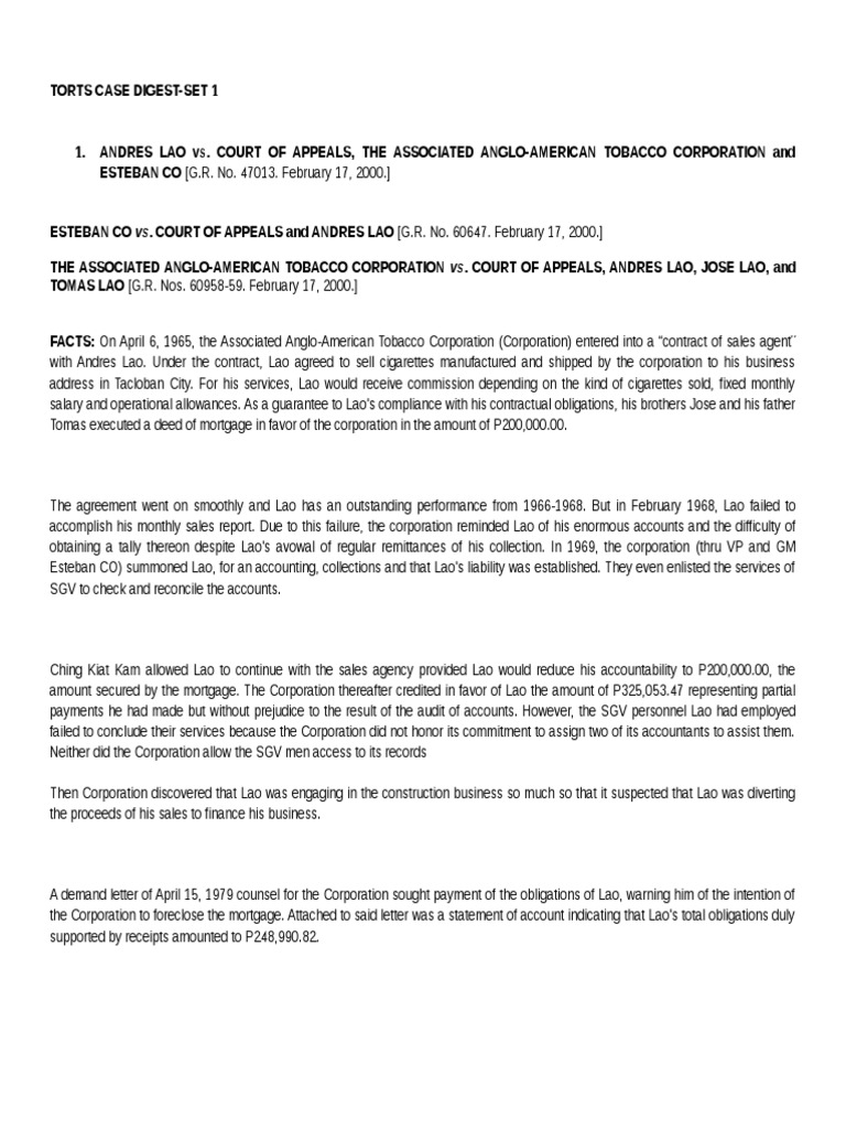 Lao vs. Anglo-American Tobacco Case | PDF | Malicious Prosecution
