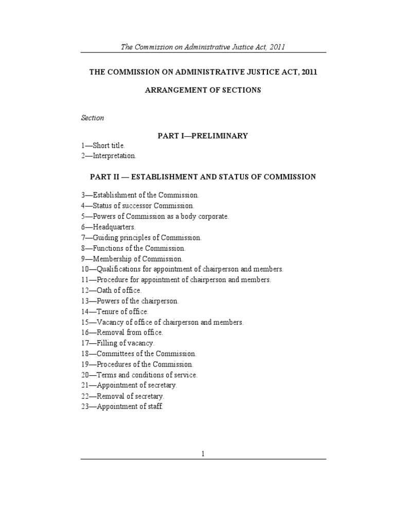 The Commission On Administrative Justice Act, 2011 Arrangement of ...