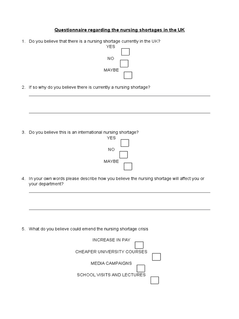 Nursingquestionnaire | PDF