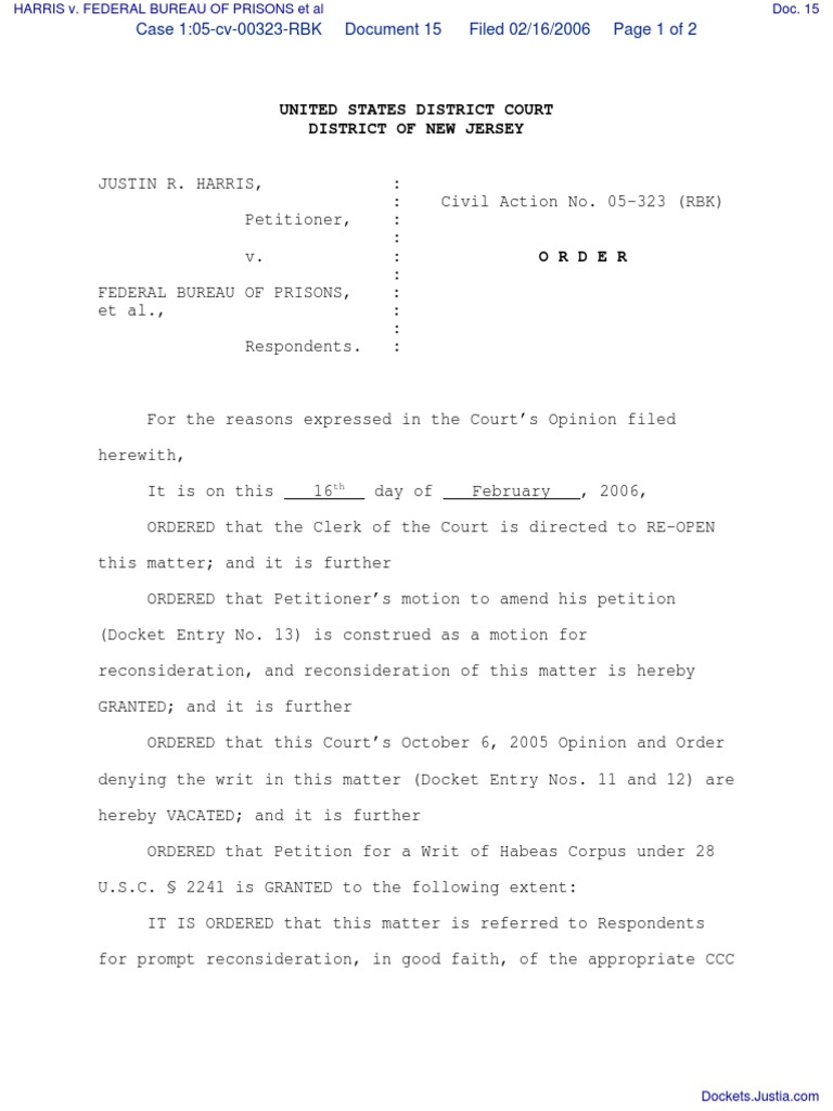 United States District Court District Of New Jersey Writ United