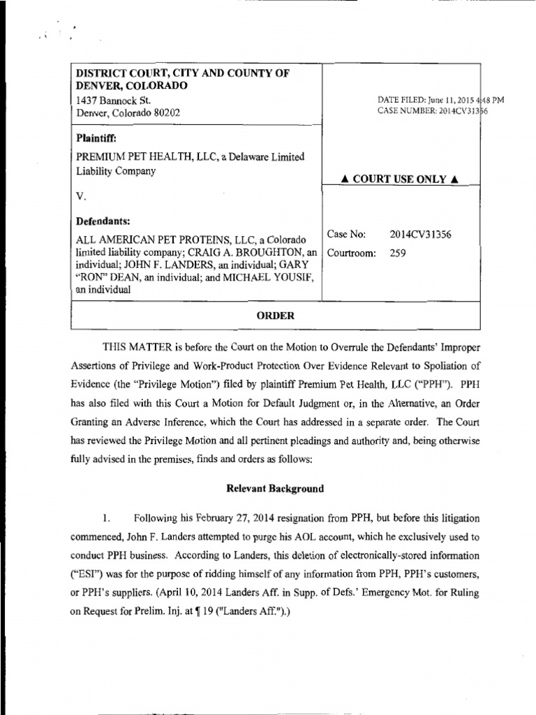 Premium Pet Health v. All American Pet Proteins PDF AttorneyClient