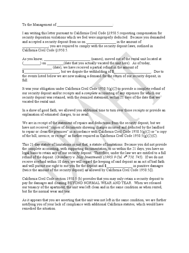 Demand Letter California Tenants Leasehold Estate Receipt
