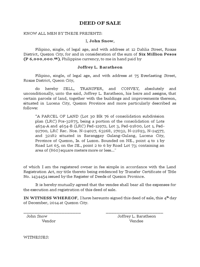 03 - Deed of Sale Immovable Property | PDF