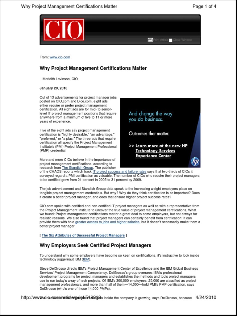 Project Management Certifications Matter - CIO | PDF | Professional ...