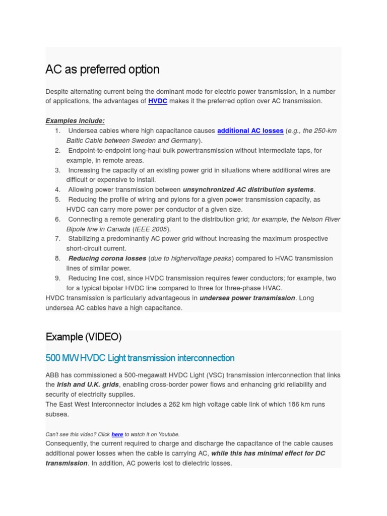 Advantages of HVDC Over AC Transmission | PDF | High Voltage Direct ...