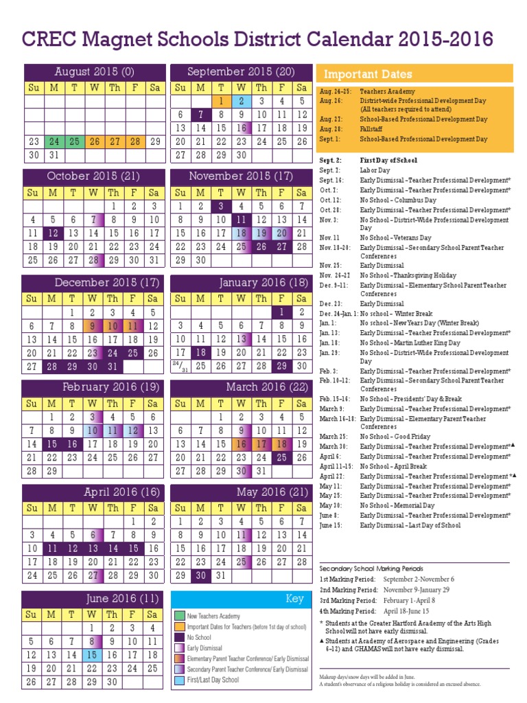 CREC MS School District Calendar 2015-16 Final -Revised April 2015 CREC MS School District Calendar 2015-16 Final -Revised April 2015