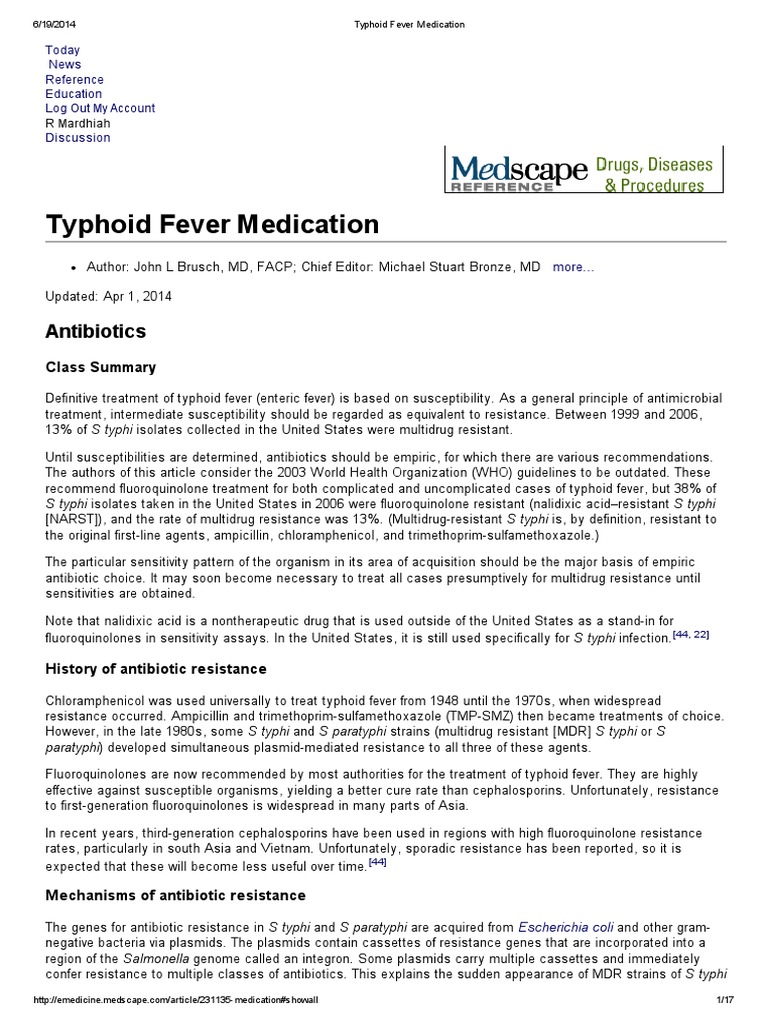 1. Typhoid Fever Medication Antimicrobial Resistance Salmonella