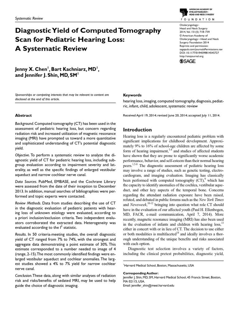 Diagnostic Yield of Computed Tomography Scan For Pediatric Hearing Loss ...