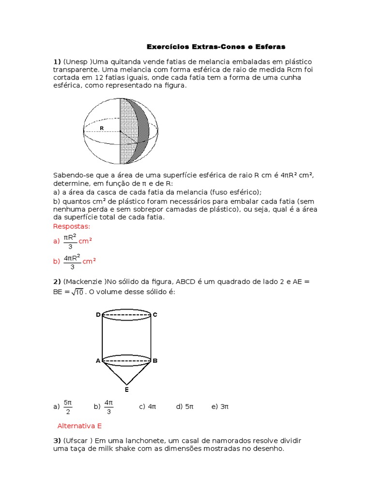 Exercicios cones | Esfera | Formas Geométricas
