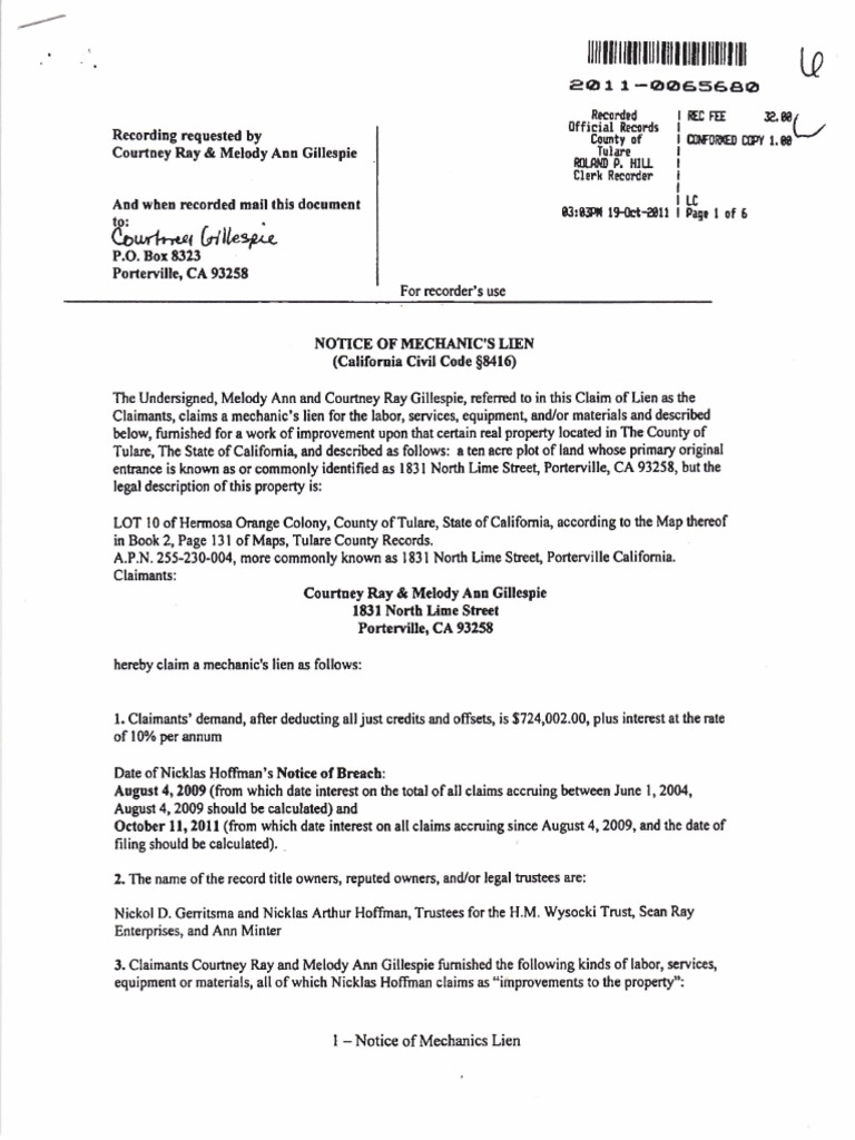 Mechanics Lien PDF Foreclosure Private Law