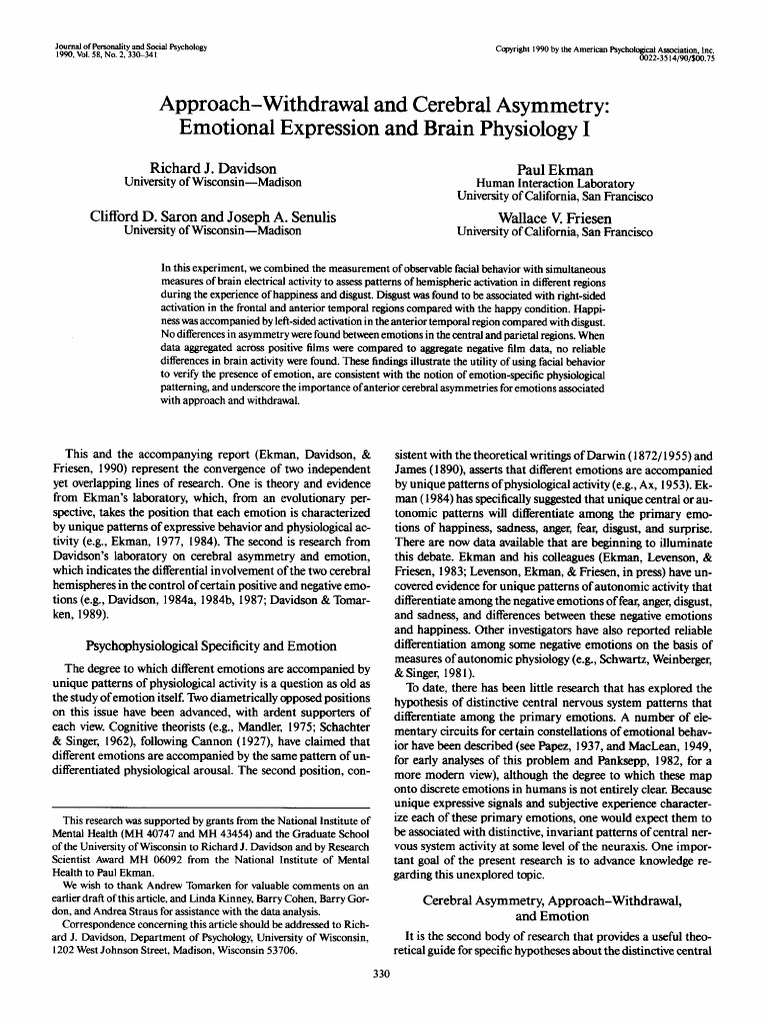 Davidson_et Al_1990_ApproachWithdrawaland Cerecbral Asymetry_emotional