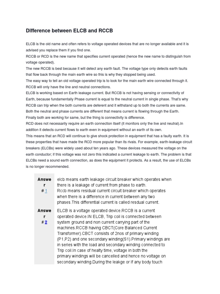 ELCB vs RCCB: Key Differences Explained | PDF | Components | Electricity