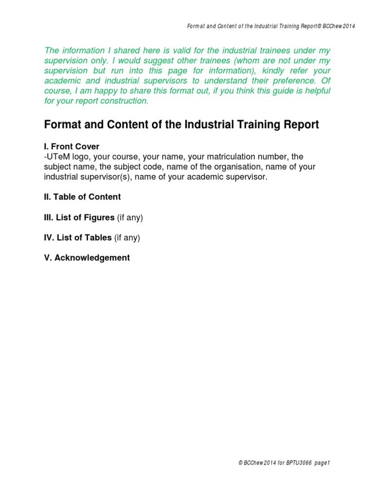 Format For The Industrial Training Report | PDF | Thesis | Abstract ...