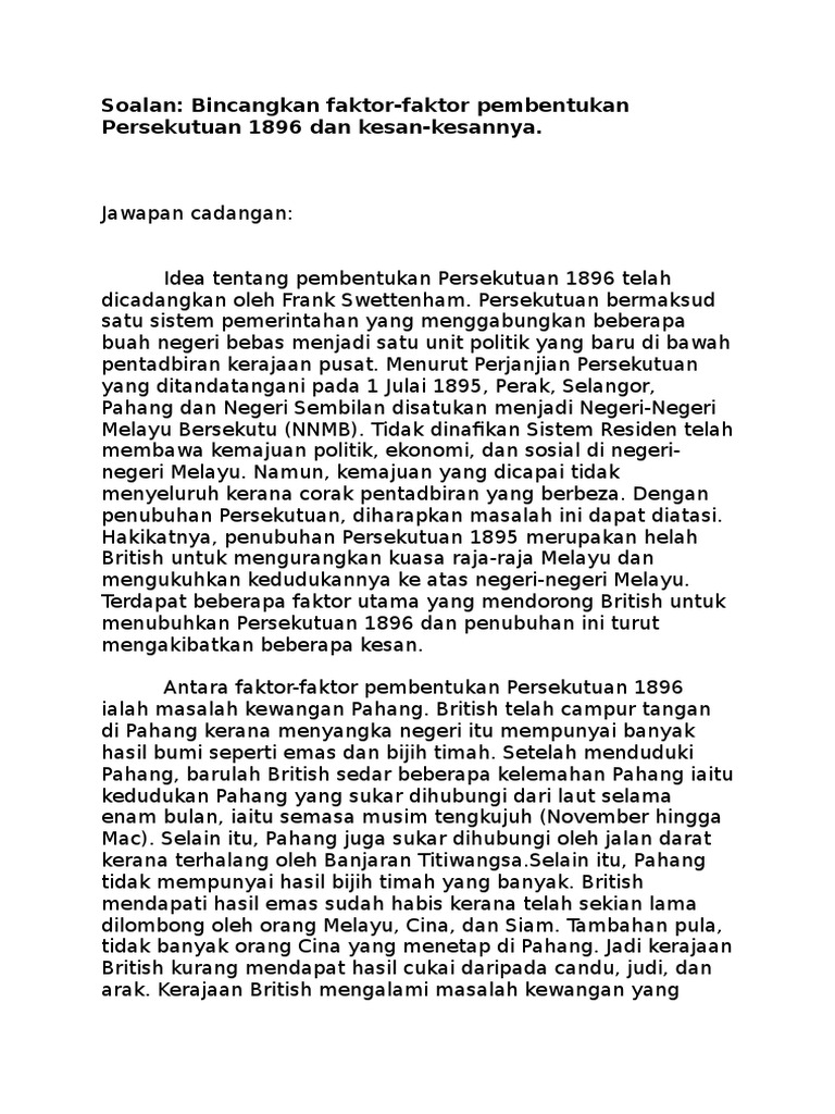 Faktor Faktor Pembentukan Persekutuan 1896 Dan Kesan Kesannya  PDF