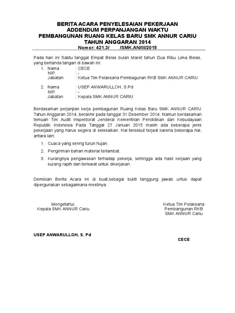 Addendum Perpanjangan Waktu Pdf