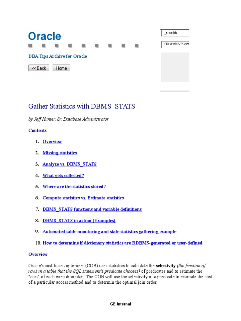 Dbms Stats.gather Database Stats