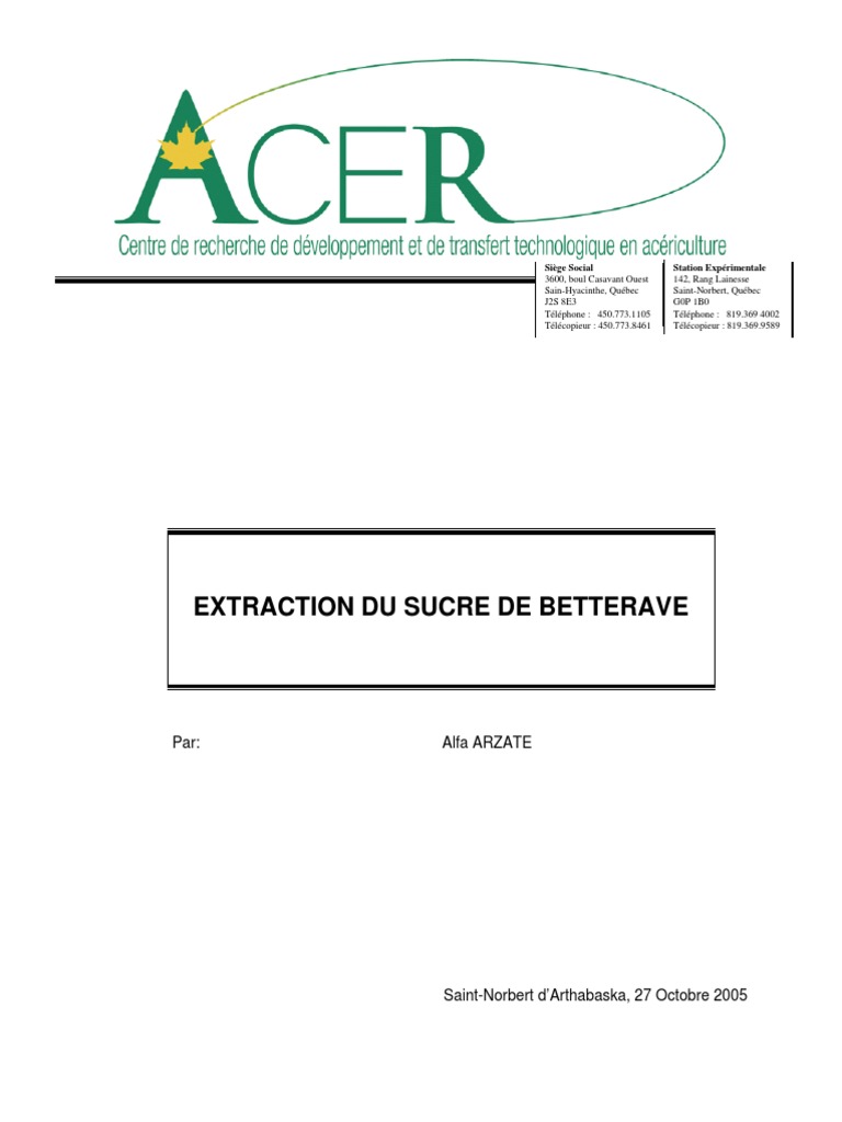 Extraction Du Sucre de Betterave | PDF | Betterave sucrière | Sucre