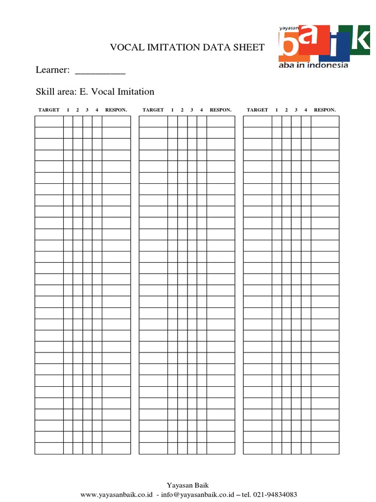 E. Vocal Imitation Data Sheet