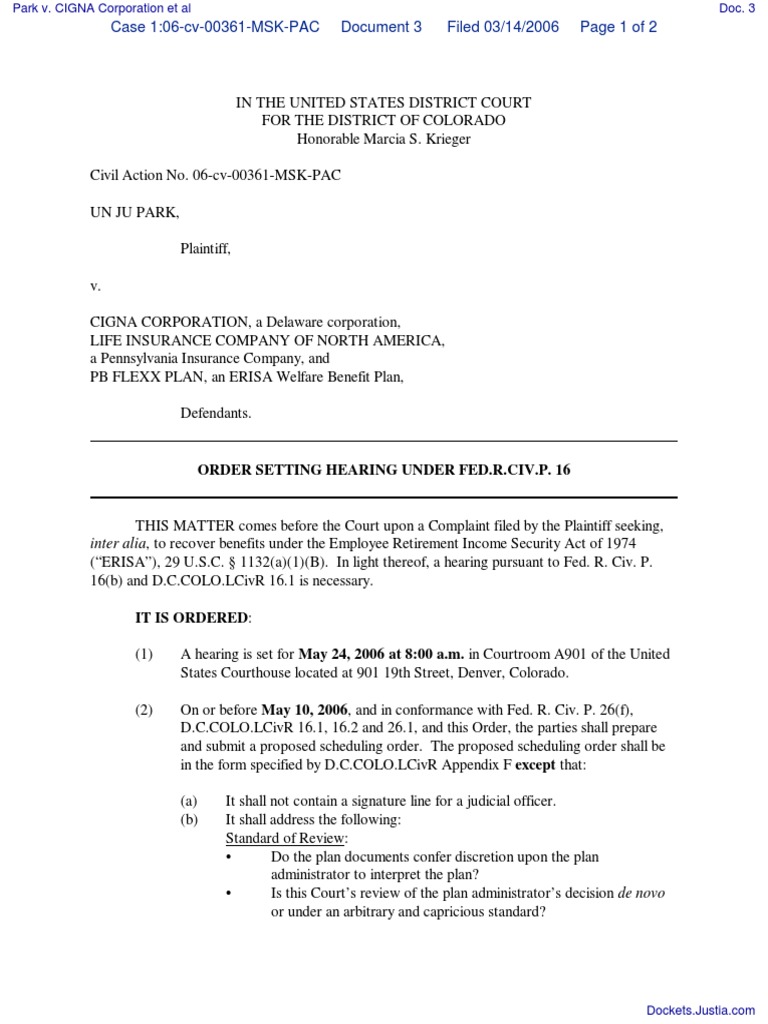 Order Setting Hearing Under Fed.R.Civ.P. 16 Standard Of Review