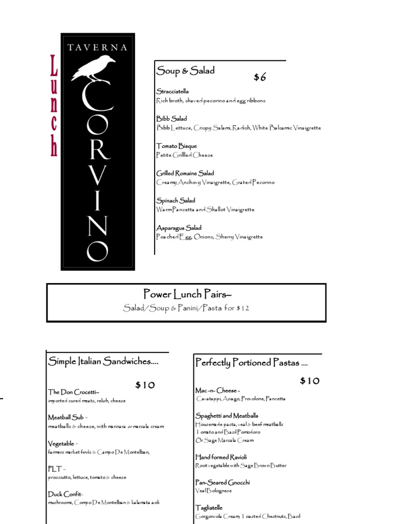 Italian Pasta and Sandwich Menu | PDF