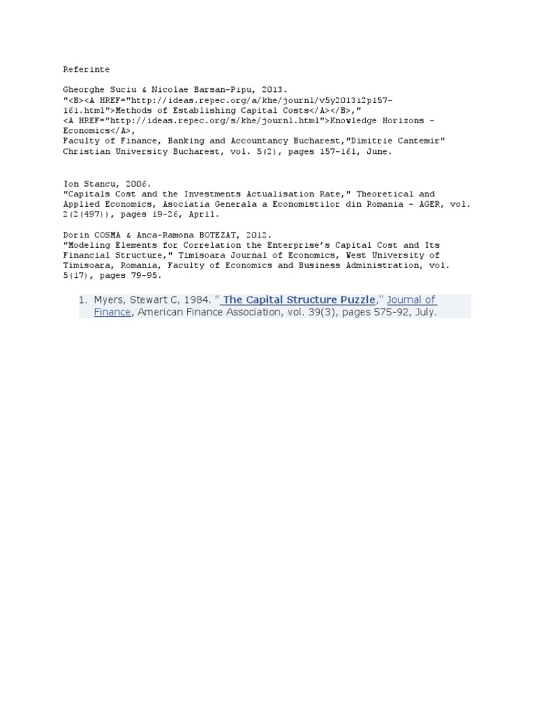 CV References in Capital Cost Studies | PDF