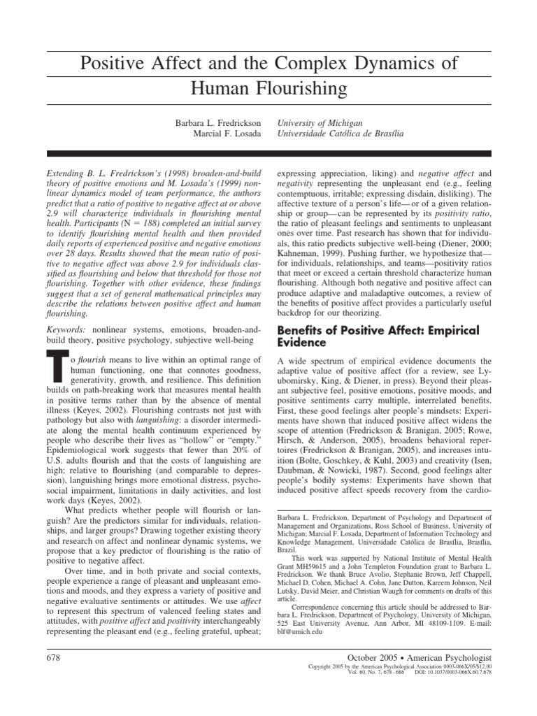 Positive Affect and Complex Dynamics of Human Flourishing Affect