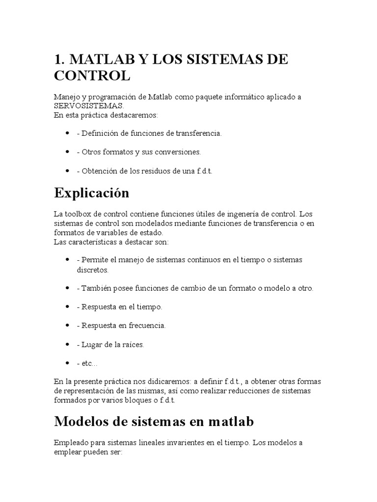 Modelado y análisis de sistemas de control con MATLAB | PDF | Enseñanza ...