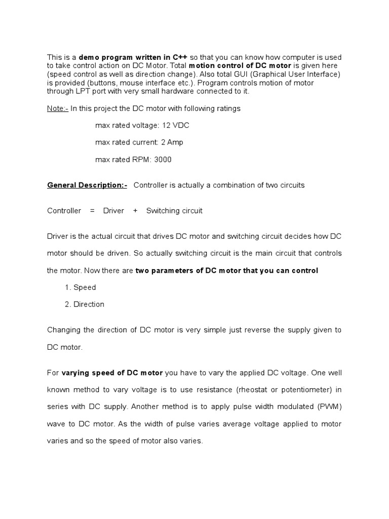 DC Motor Control via C++ GUI and PWM | PDF | Bipolar Junction ...