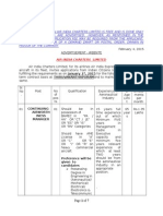 2015 For The Following Posts, On Fixed: Air India Charters Limited