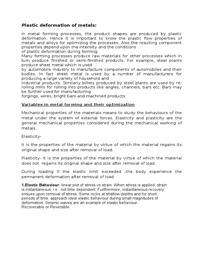Plastic Deformation of Metals:: Variables in Metal Forming and Their ...