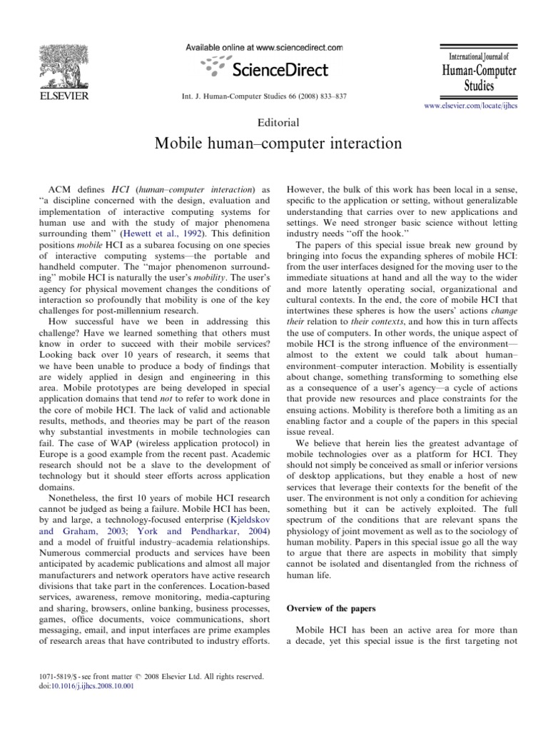 Mobile Human Computer Interaction | Download Free PDF | Human–Computer ...