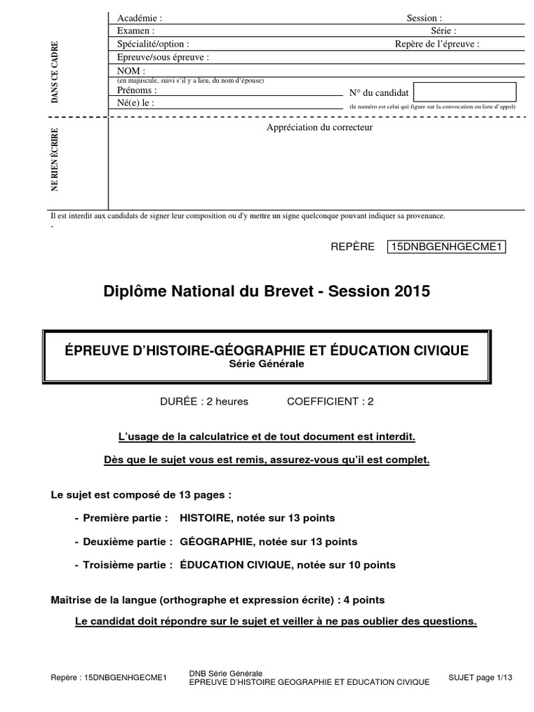 Sujet Brevet Les Espaces Productifs Et Leur évolution Corrigé Brevet 2015 - Histoire-Géo (Général) | PDF | Science | Géographie