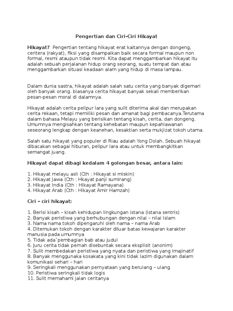 Ciri Ciri Hikayat Pdf