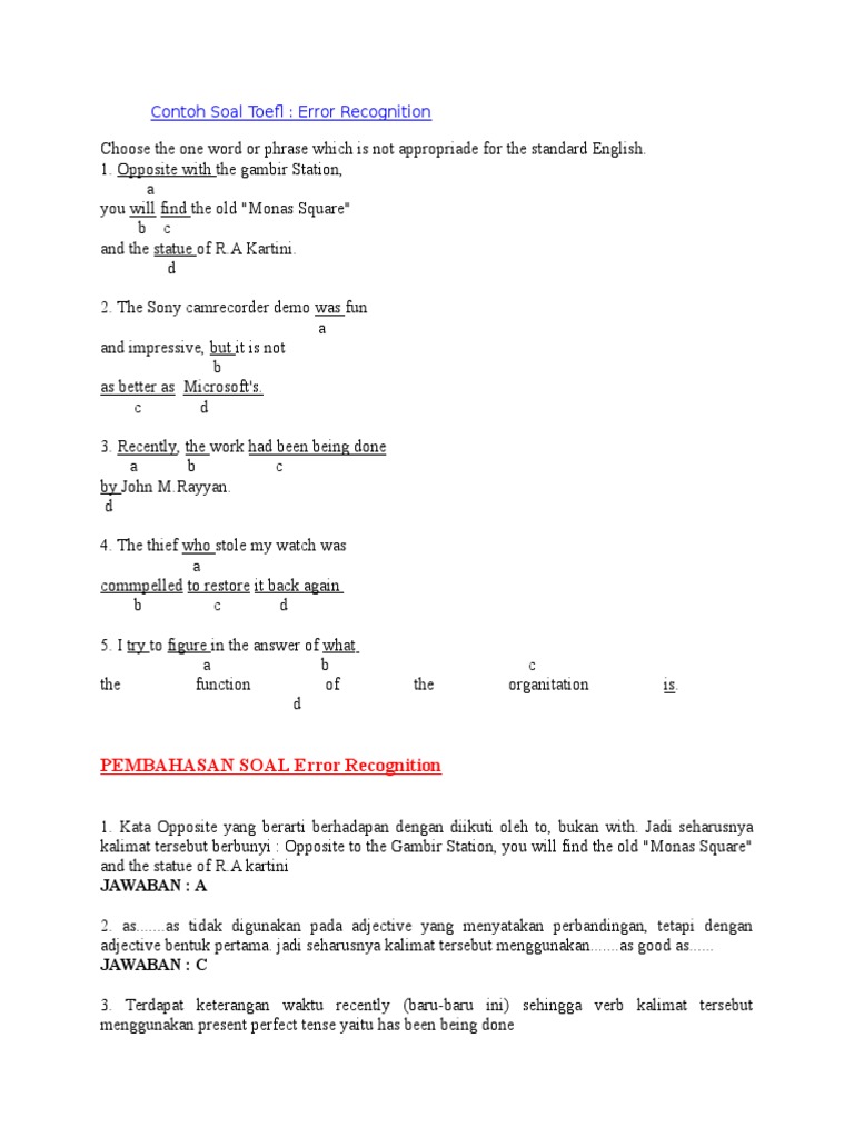 31+ Contoh Soal Bahasa Inggris Error Recognition