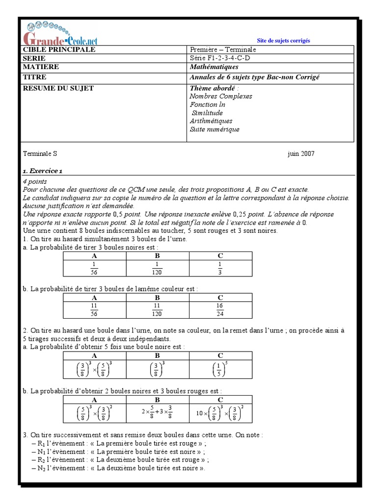 Annales Bac Maths Terminale S 2007 | PDF | Géométrie euclidienne ...