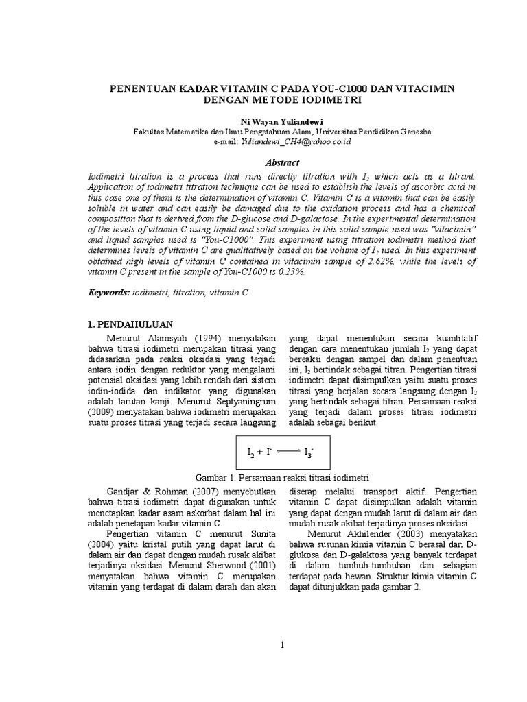 Artikel Penentuan Kadar Vitamin C Metode Iodimetri